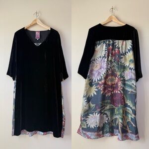Johnny Was Black Velvet/ Floral Silk Tunic Blouse - Small
